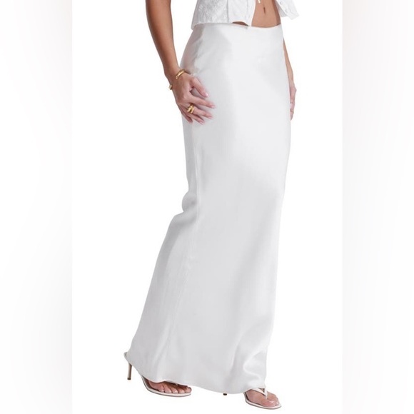 House of CB Sydel White Satin Bias Cut Maxi Skirt, Large - Picture 3 of 7